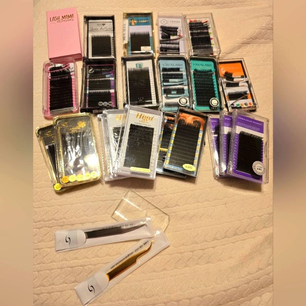 2 New Lash Tweezers, lot of lashes, stone pallet